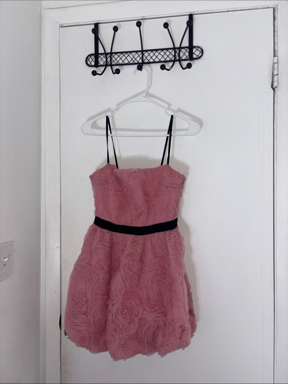 Zara Pink Rosette Mini Dress with Black Waistband
